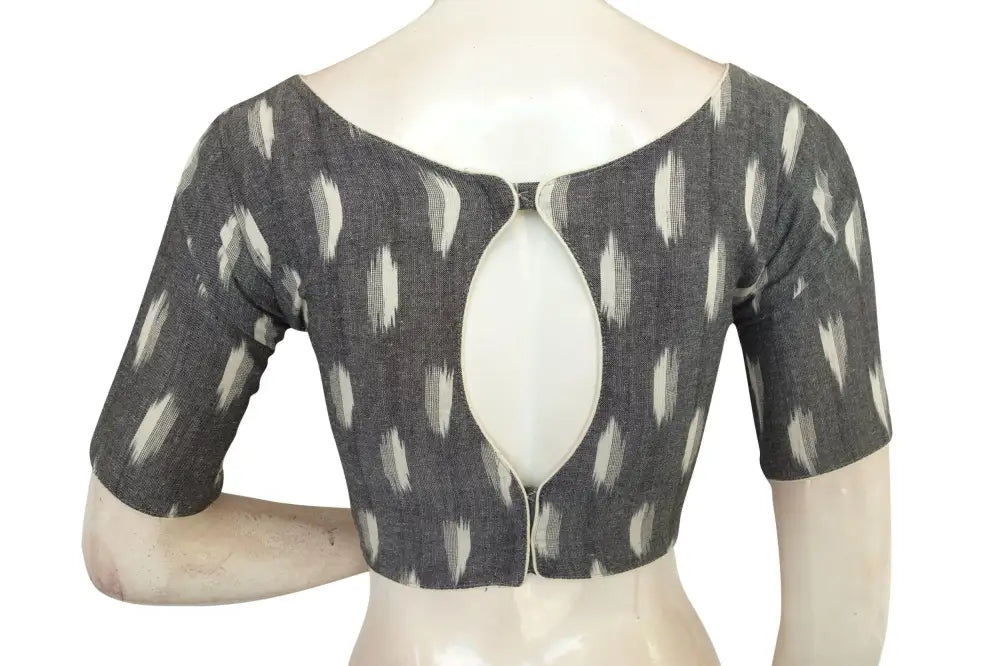 Chic Grey Ikkat Boat Neck Designer Readymade Saree Blouses - D3blouses