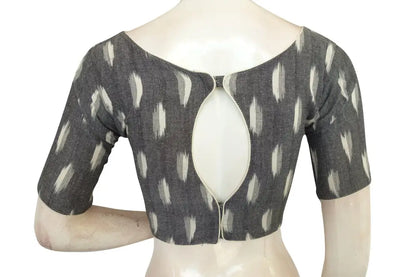 Chic Grey Ikkat Boat Neck Designer Readymade Saree Blouses - D3blouses