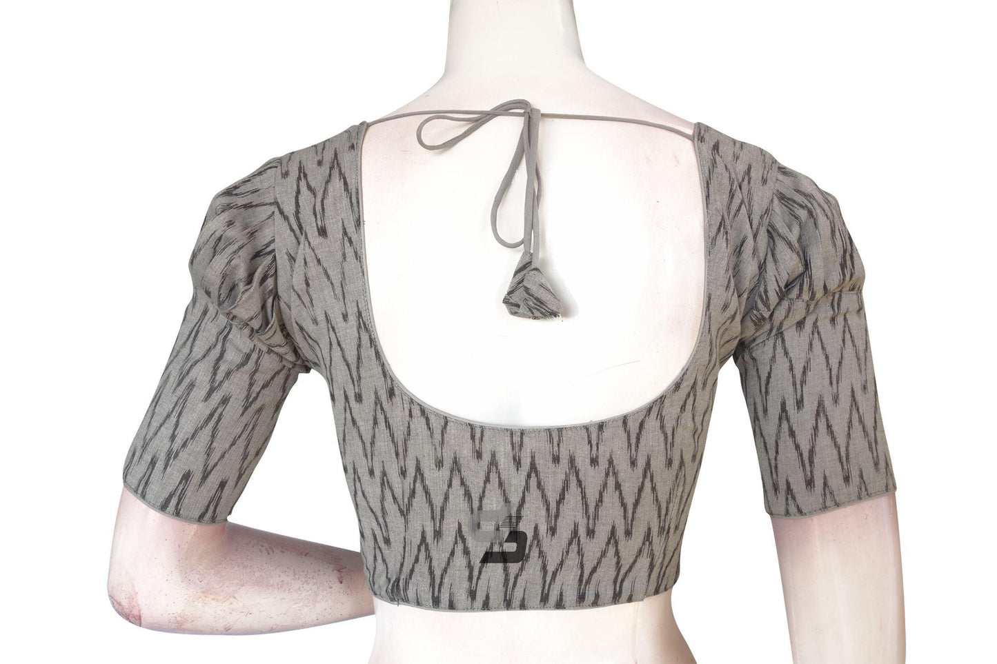 Chic Grey Ikkat Cotton Designer Blouse with Puff Sleeves, Elevate Your Style - D3blouses