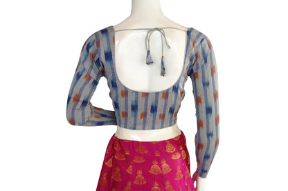 Chic Grey Ikkat Full Sleeves Readymade Saree Blouse - D3blouses