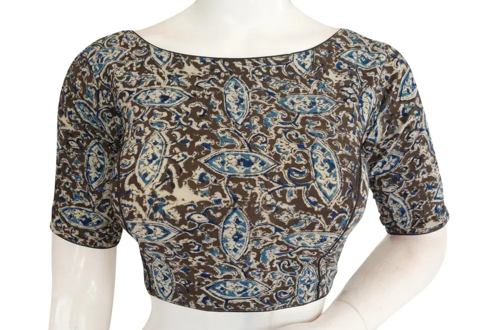 Chic Kalamkari Boat Neck Designer Readymade Blouse for Sarees - D3blouses