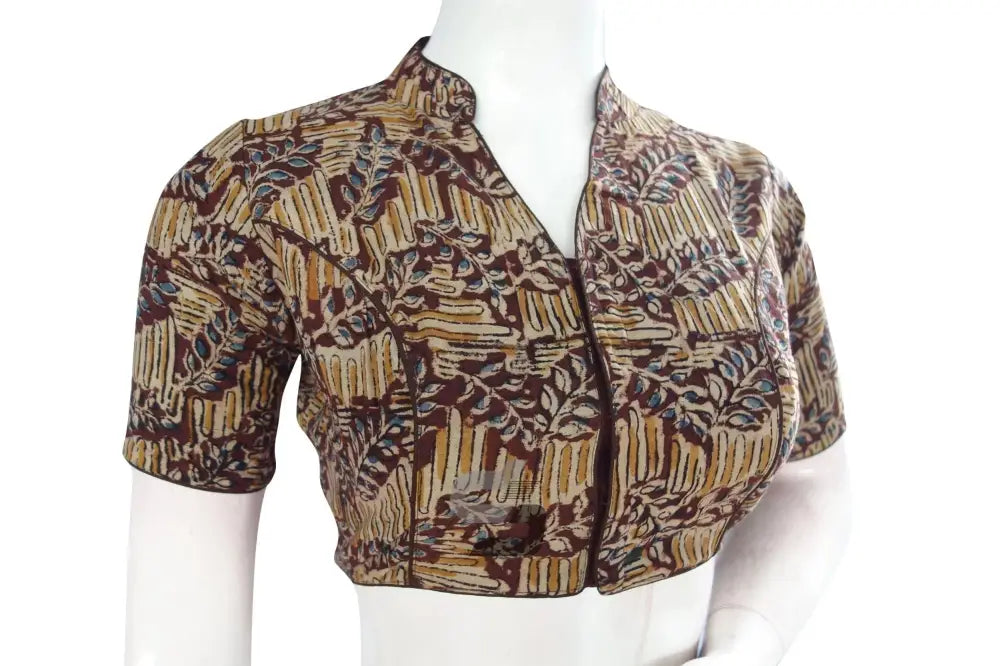 Chic Maroon Kalamkari Collar Designer Blouse, Ready-to-Wear - D3blouses