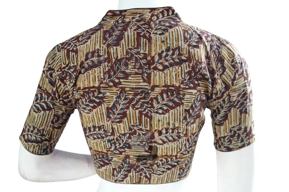 Chic Maroon Kalamkari Collar Designer Blouse, Ready-to-Wear - D3blouses