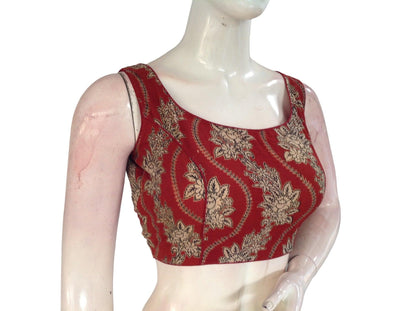 Chic Maroon Kalamkari Saree Blouses, Indian Cotton Designer Collection - D3blouses