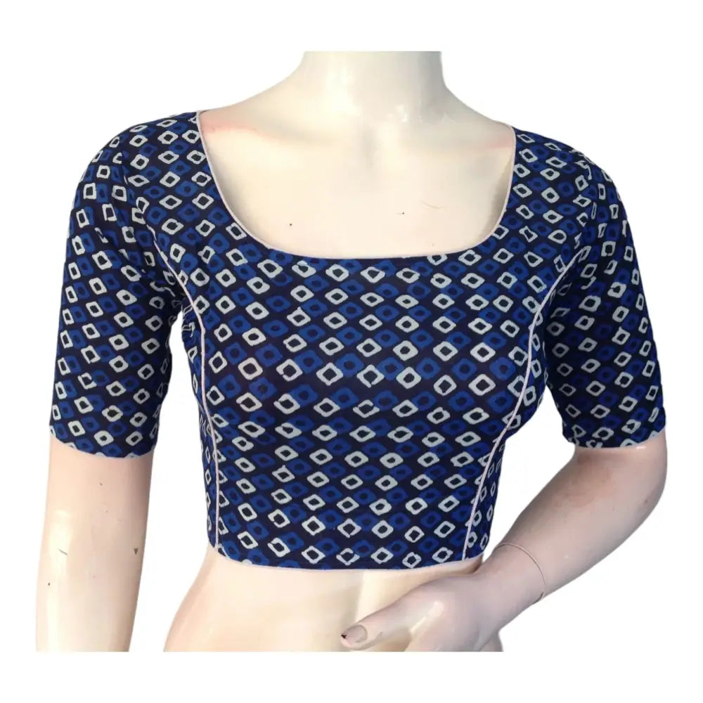 Chic Navy Blue Cotton Blouse | Boat Neck Design | Ready-to-Wear | Perfect for Sarees and More - D3blouses