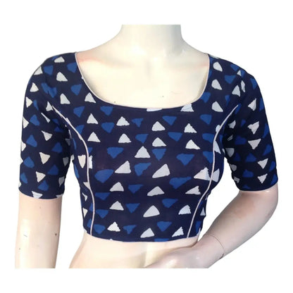 Chic Navy Blue High Neck Saree Blouse | Ready made | Modern Indian Fashion - D3blouses