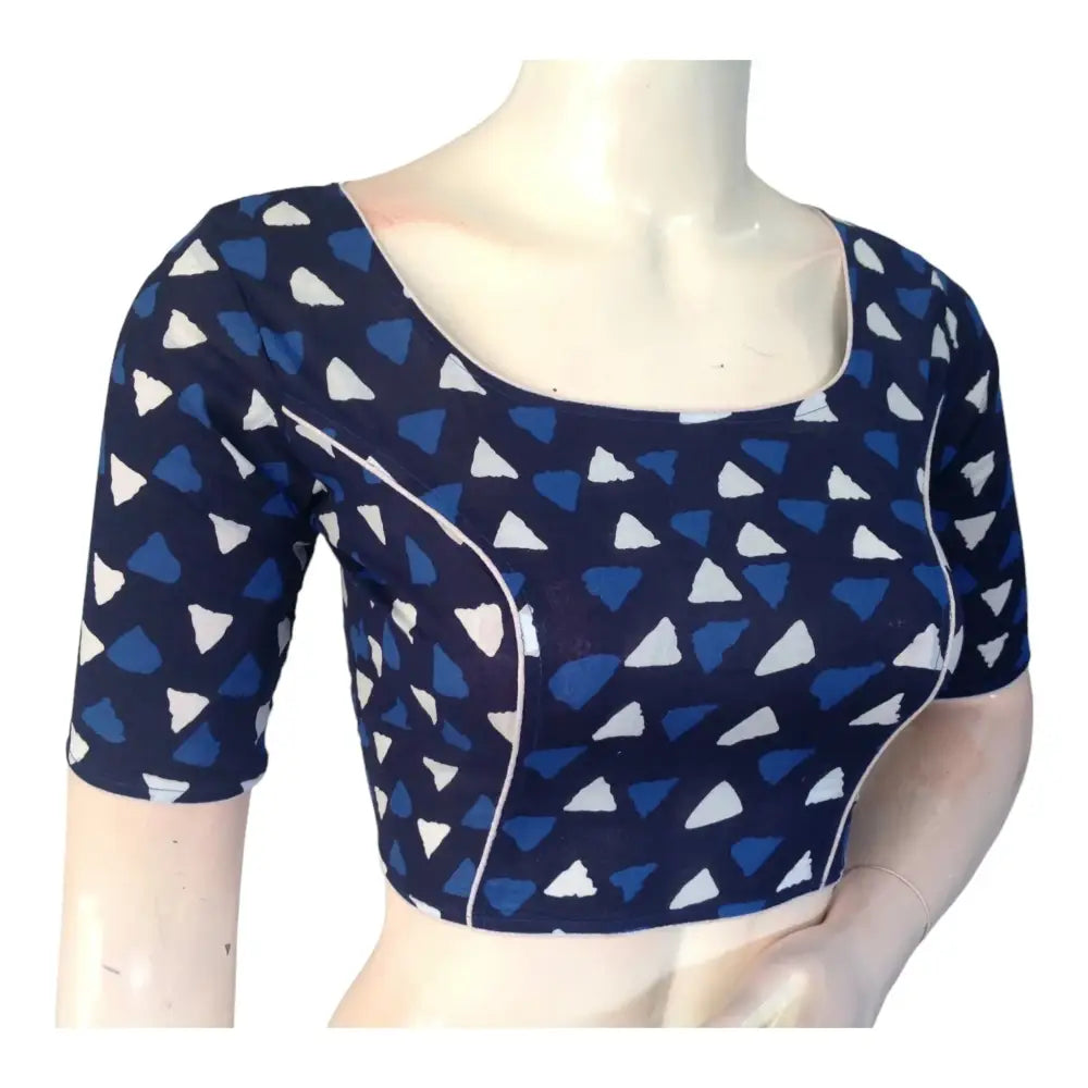 Chic Navy Blue High Neck Saree Blouse | Ready made | Modern Indian Fashion - D3blouses