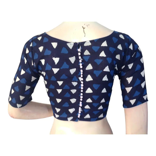 Chic Navy Blue High Neck Saree Blouse | Ready made | Modern Indian Fashion - D3blouses