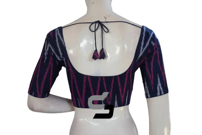Chic Navy Blue Ikkat Cotton Readymade Blouse, Elevate Your Look! - D3blouses