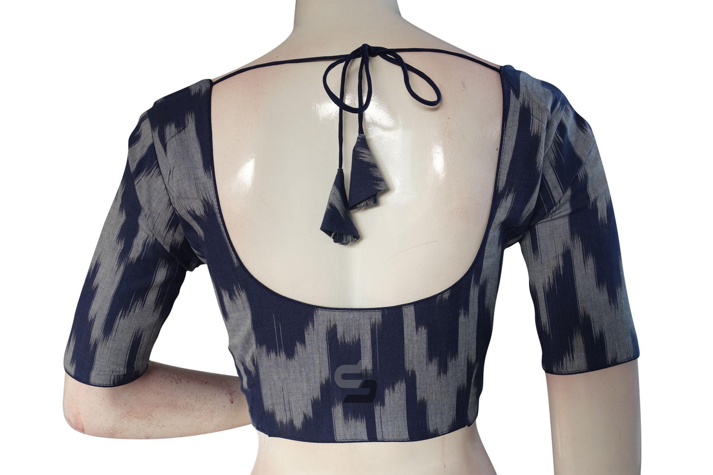 Chic Navy Blue Ikkat Cotton Readymade Saree Blouse – Elevate Your Ethnic Ensemble! - D3blouses