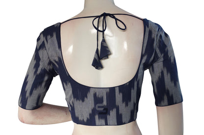 Chic Navy Blue Ikkat Cotton Readymade Saree Blouse – Elevate Your Ethnic Ensemble! - D3blouses