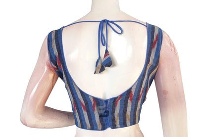 Chic Navy Blue Multi-Color Ikkat Designer Readymade Saree Blouse - D3blouses