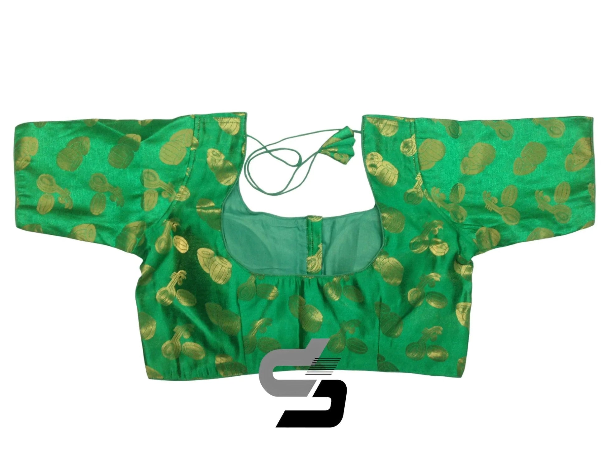 Chic Plus Size Green Brocade Silk Saree Blouses, Indian Ethnic Wear - D3blouses