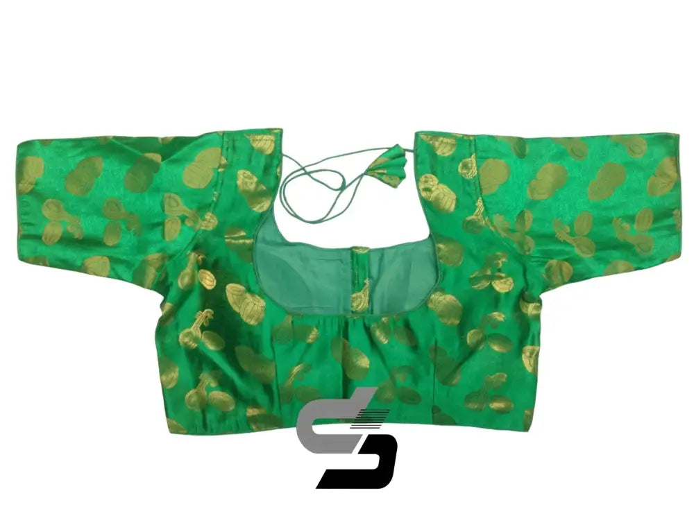 Chic Plus Size Green Brocade Silk Saree Blouses, Indian Ethnic Wear - D3blouses
