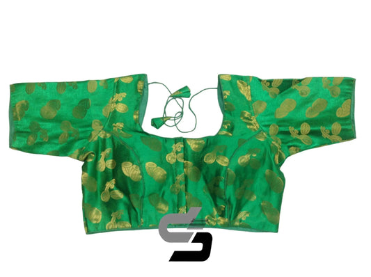 Chic Plus Size Green Brocade Silk Saree Blouses, Indian Ethnic Wear - D3blouses