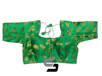 Chic Plus Size Green Brocade Silk Saree Blouses, Indian Ethnic Wear - D3blouses