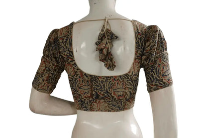 Chic Puff Sleeve Kalamkari Saree Blouse, Ready-to-Wear Designer Piece - D3blouses