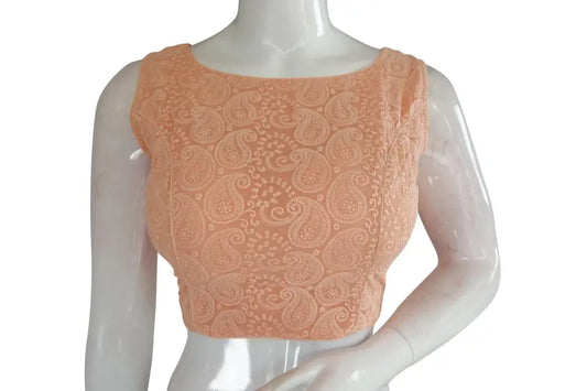 Chikankari Embroidery Boat Neck Readymade saree blouse, Indian Readymade blouse - D3blouses