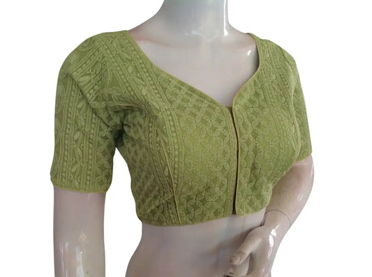 Chikankari Embroidery Indian saree Readymade blouse, Plus Size - D3blouses