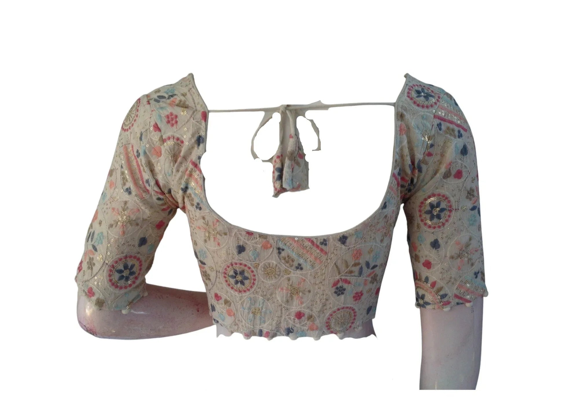 Chromatic Charm" Khadi Blouse: Multicolored Sequins, Khadi Base - D3blouses