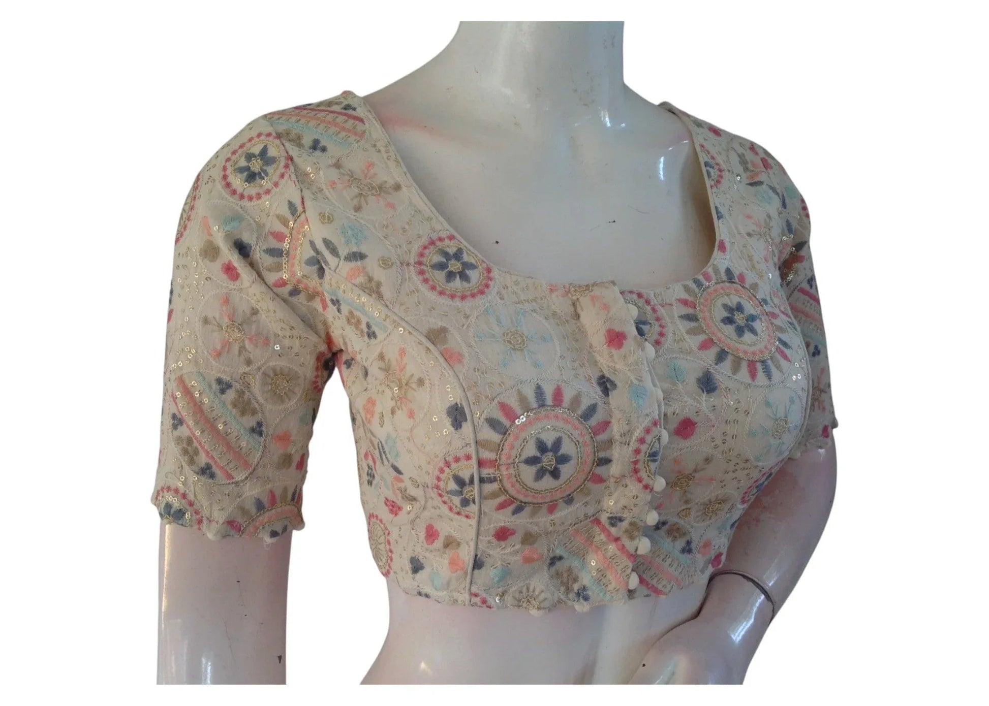 Chromatic Charm" Khadi Blouse: Multicolored Sequins, Khadi Base - D3blouses