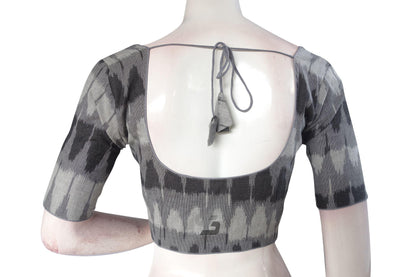Classic and Chic, Grey Ikkat Cotton Readymade Blouse for You - D3blouses