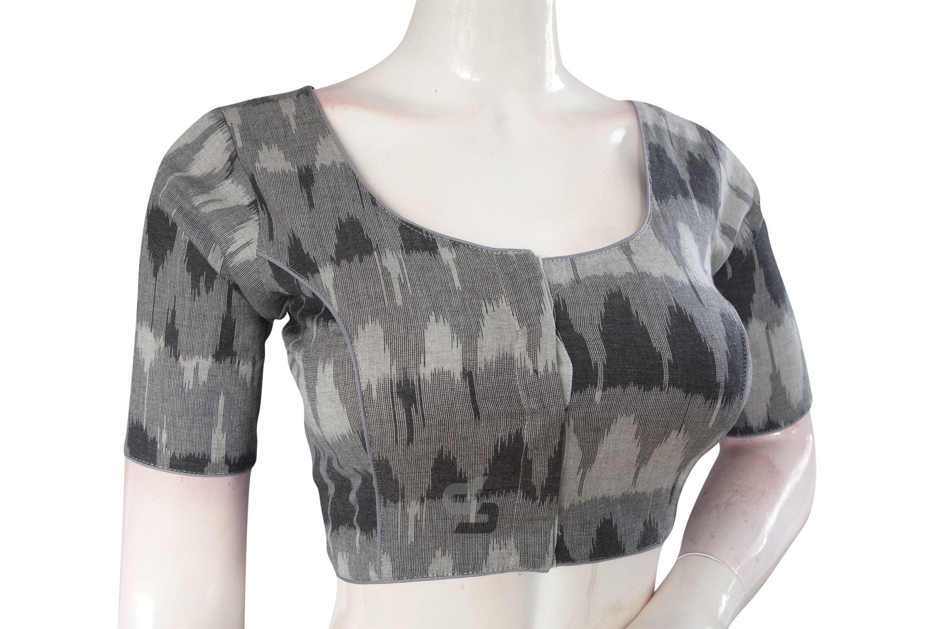Classic and Chic, Grey Ikkat Cotton Readymade Blouse for You - D3blouses