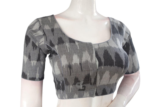 Classic and Chic, Grey Ikkat Cotton Readymade Blouse for You - D3blouses
