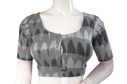 Classic and Chic, Grey Ikkat Cotton Readymade Blouse for You - D3blouses
