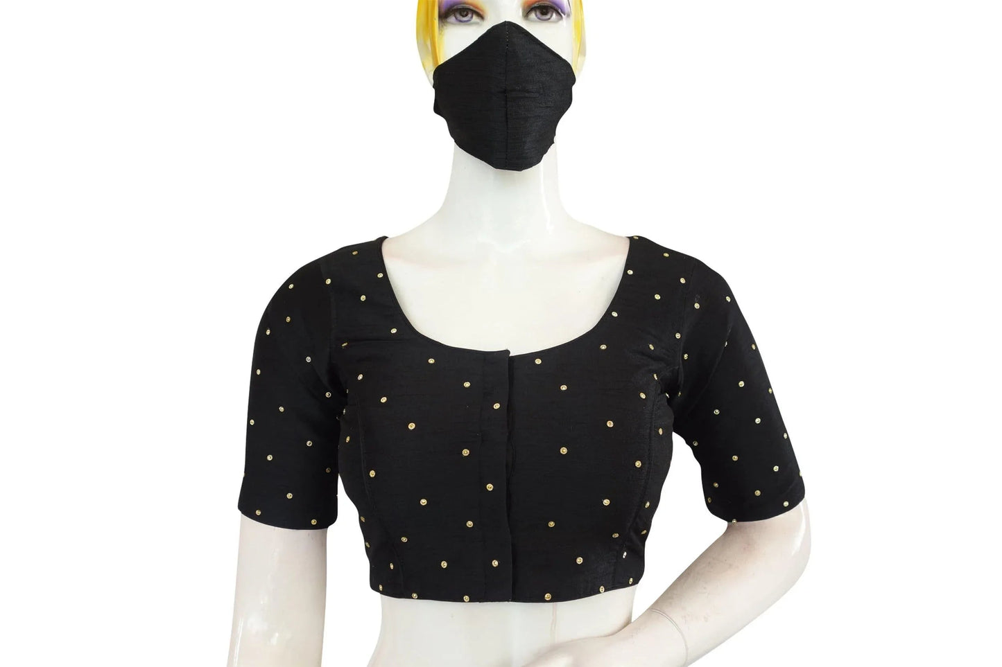 Classic Black Moti Stone Work Indian Saree Readymade Blouse - D3blouses