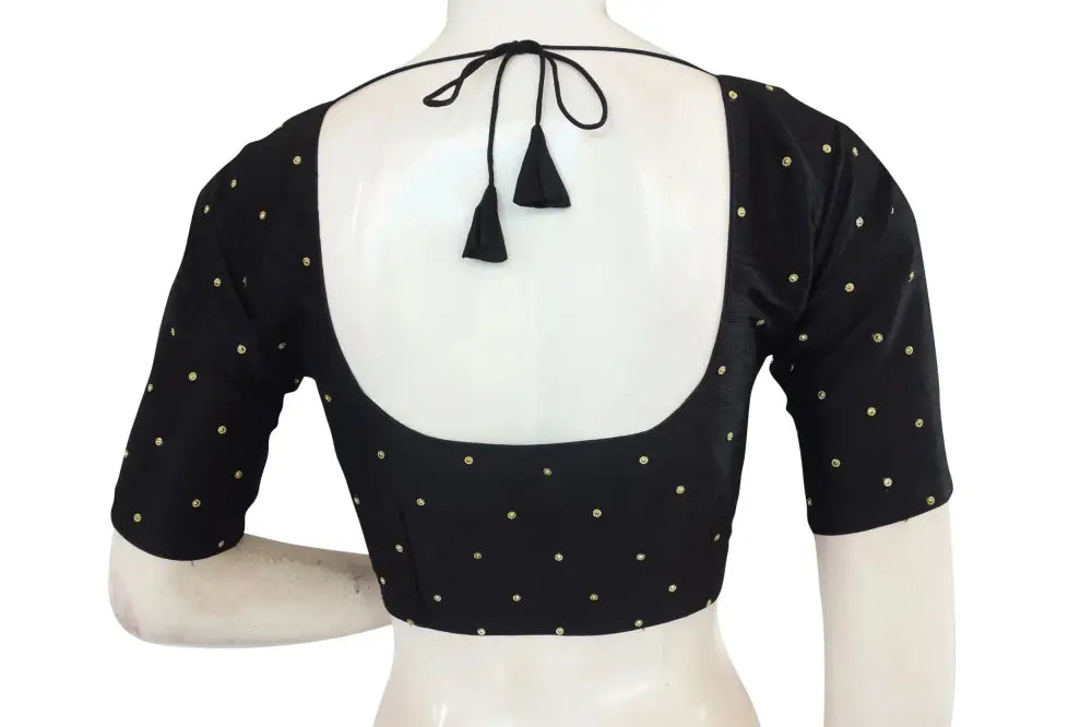 Classic Black Moti Stone Work Indian Saree Readymade Blouse - D3blouses