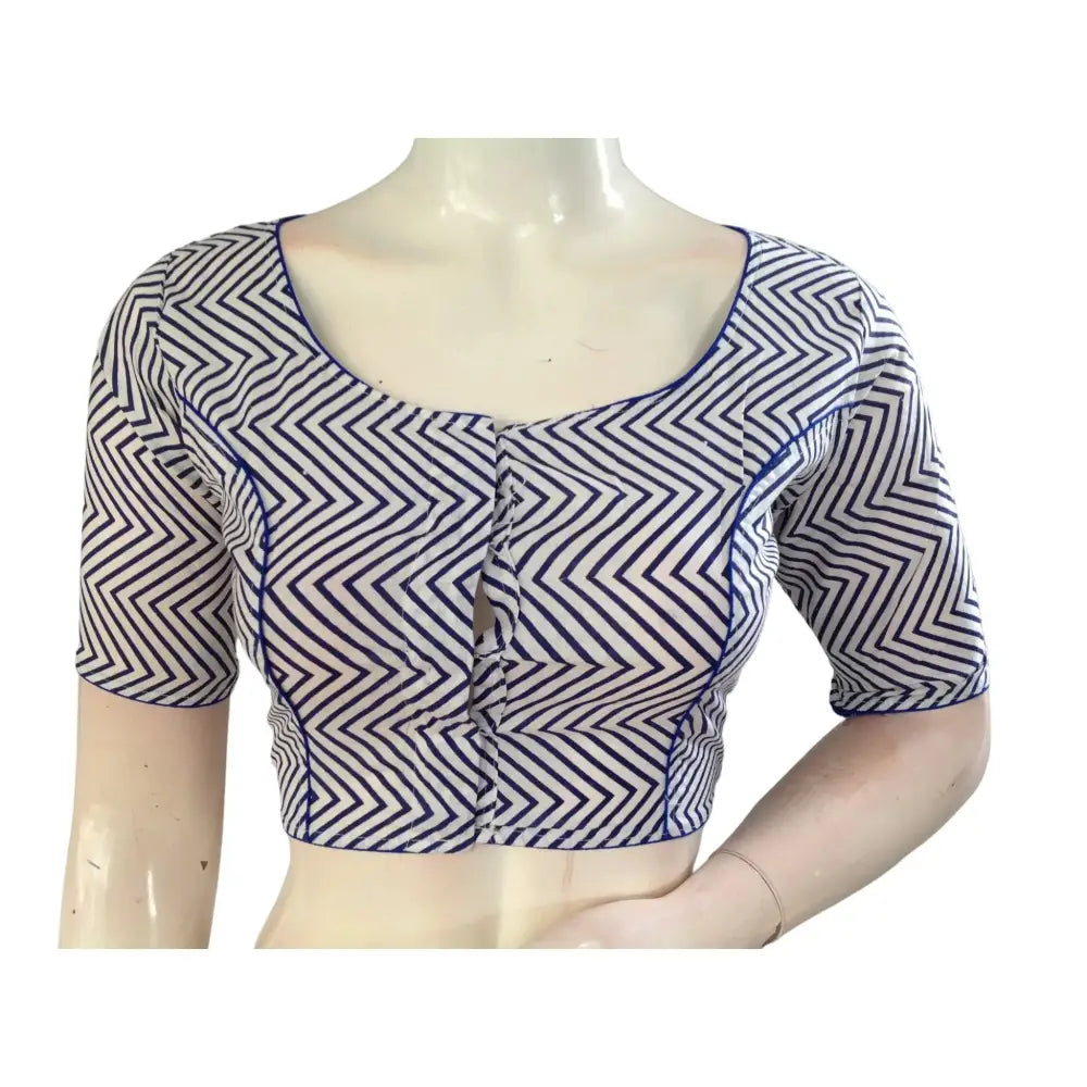 Classic Charm: White Cotton High Neck Blouse for Sarees - D3blouses