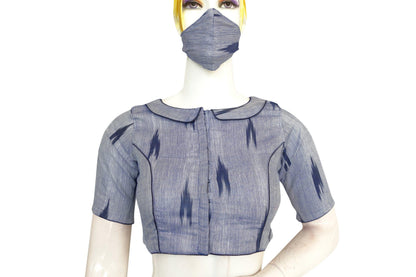 Classic Grey Ikkat Peter Pan Collar Readymade Blouse – Elevate Your Style! - D3blouses