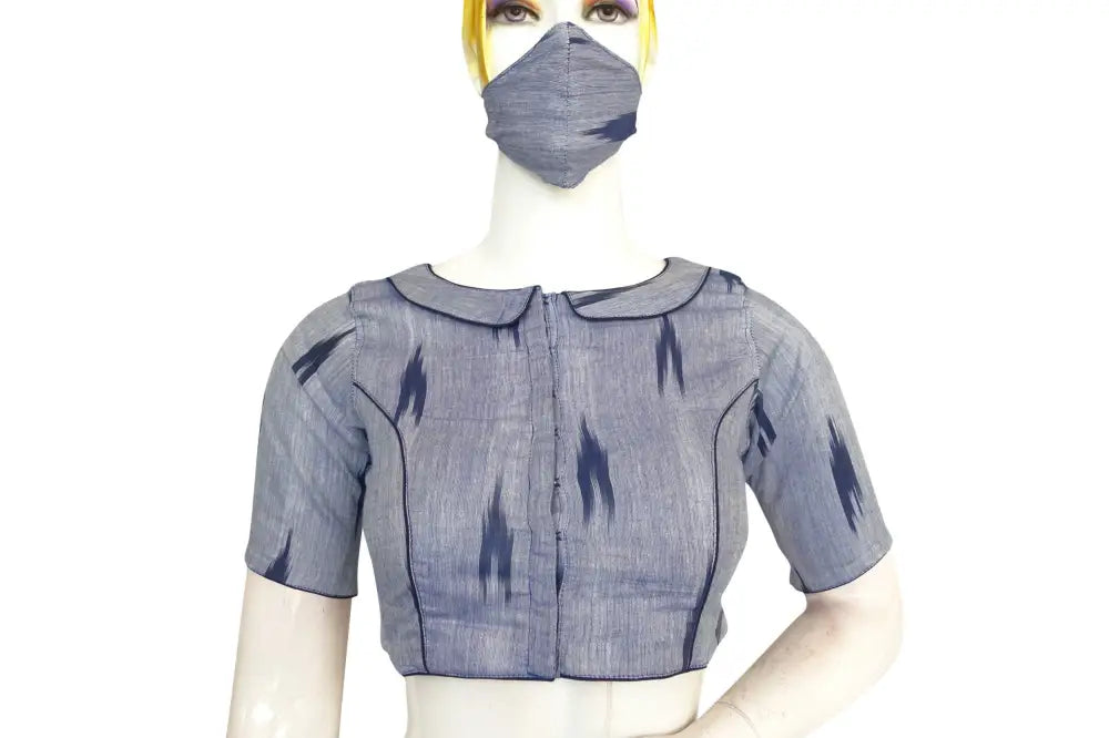 Classic Grey Ikkat Peter Pan Collar Readymade Blouse – Elevate Your Style! - D3blouses