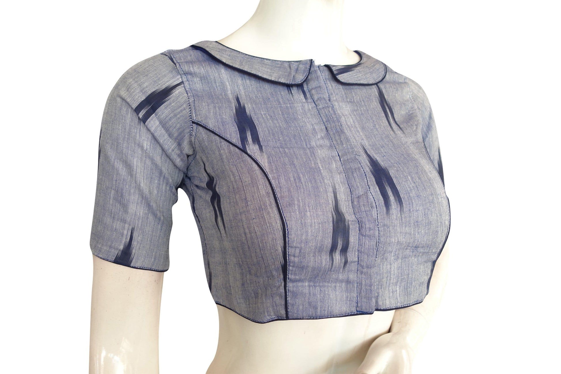 Classic Grey Ikkat Peter Pan Collar Readymade Blouse – Elevate Your Style! - D3blouses