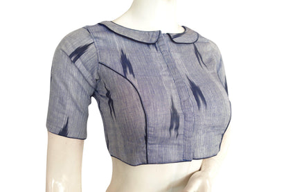 Classic Grey Ikkat Peter Pan Collar Readymade Blouse – Elevate Your Style! - D3blouses