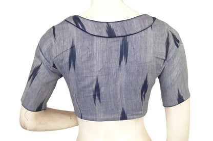 Classic Grey Ikkat Peter Pan Collar Readymade Blouse – Elevate Your Style! - D3blouses