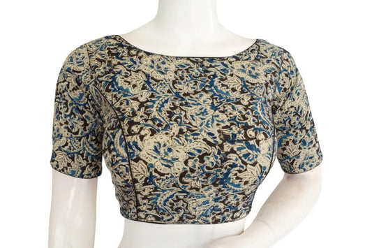 Classic Kalamkari Boat Neck Blouse, Ready-to-Wear Saree Companion Online - D3blouses