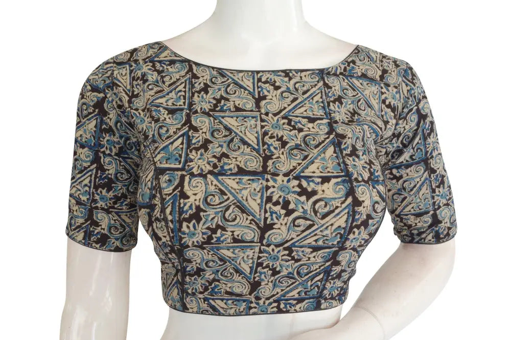 Classic Kalamkari Boat Neck Blouse, Ready-to-Wear Saree Companion - D3blouses