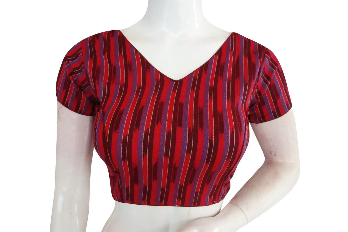 Classic Maroon Ikkat V-Neck Designer Blouse - Timeless Women's Fashion - D3blouses