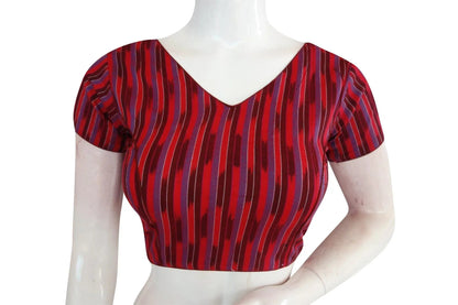 Classic Maroon Ikkat V-Neck Designer Blouse - Timeless Women's Fashion - D3blouses