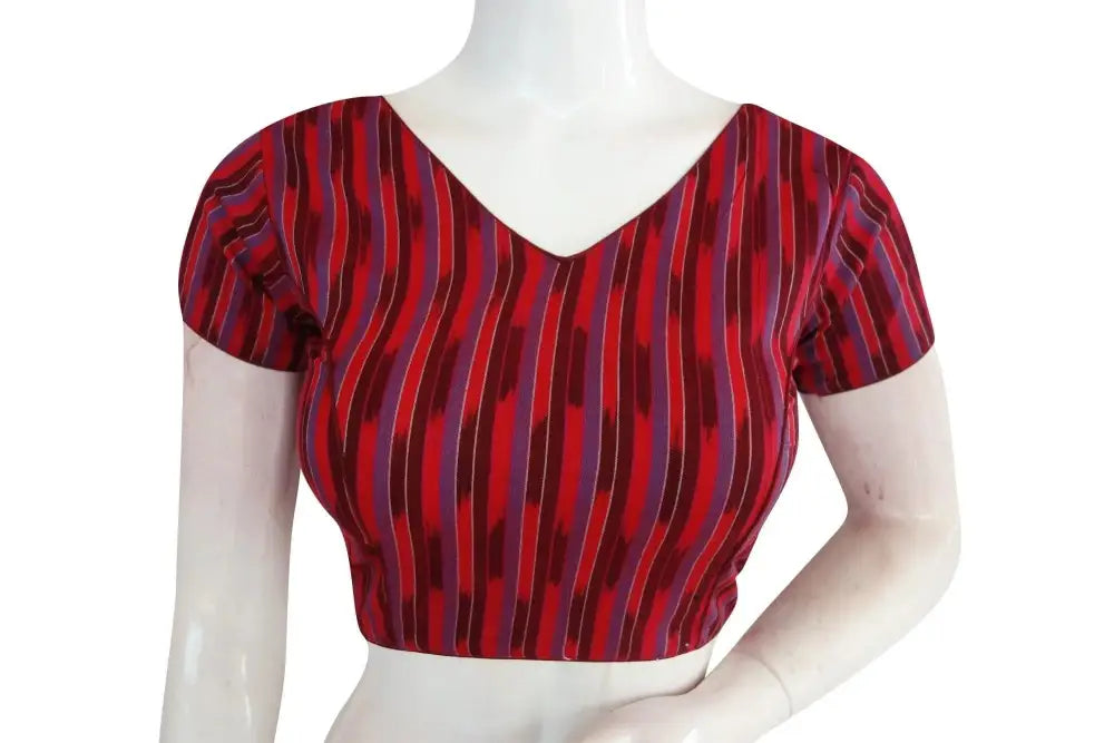 Classic Maroon Ikkat V-Neck Designer Blouse - Timeless Women's Fashion - D3blouses