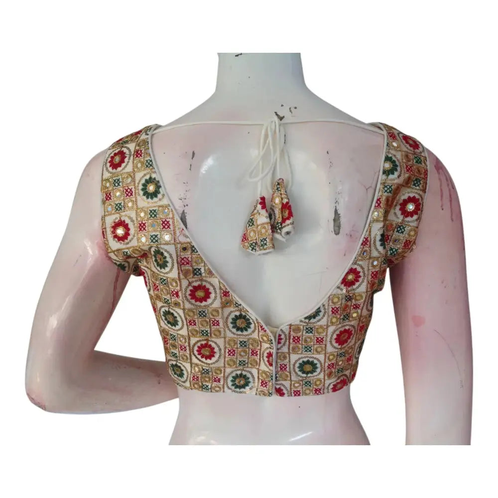Classic Off-White Color Floral Embroidered Readymade Saree Blouse - D3blouses