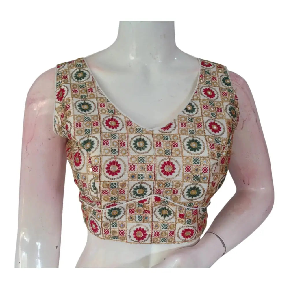 Classic Off-White Color Floral Embroidered Readymade Saree Blouse - D3blouses