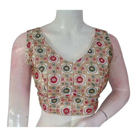 Classic Off-White Color Floral Embroidered Readymade Saree Blouse - D3blouses