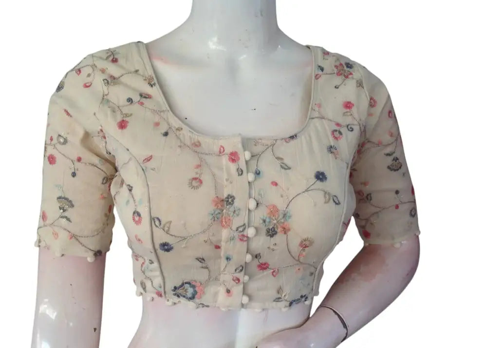 Comfort & Craft: Soft Khadi Cotton Blouse with Detailed Embroidery - D3blouses