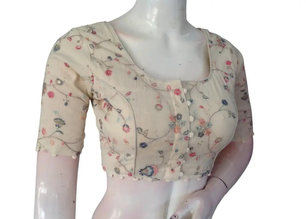 Comfort & Craft: Soft Khadi Cotton Blouse with Detailed Embroidery - D3blouses