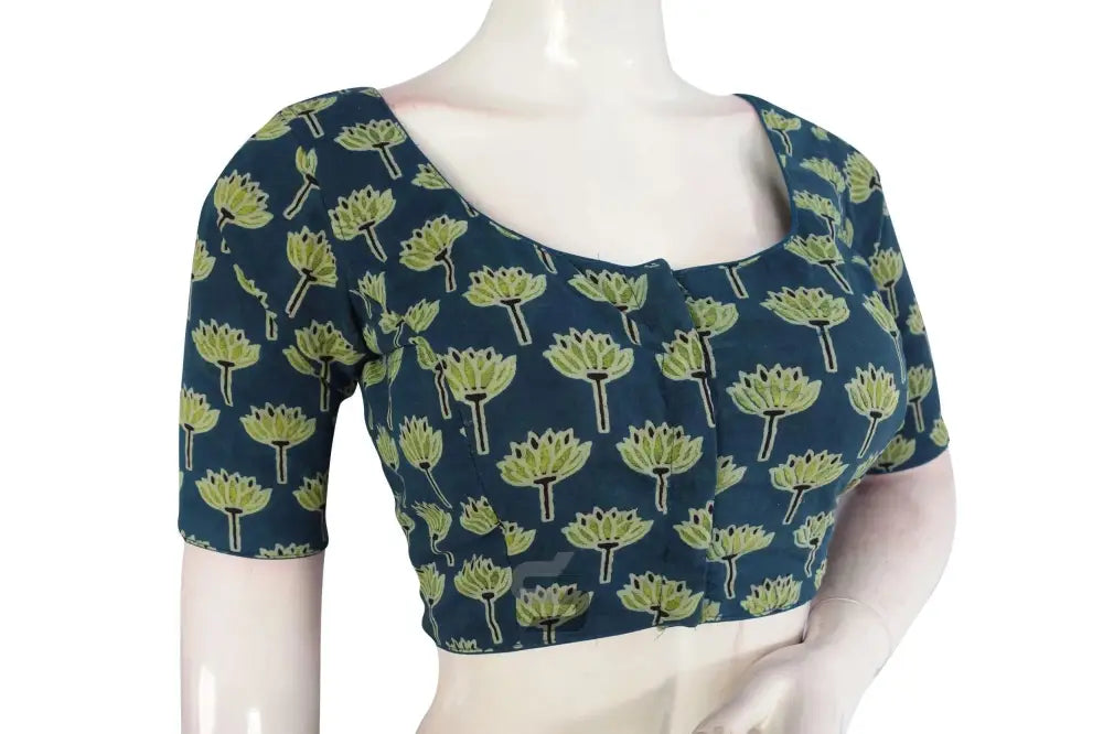 Comfortable Navy Blue color Ajrakh Cotton Readymade Saree Blouse - D3blouses