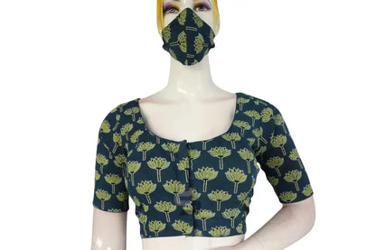 Comfortable Navy Blue color Ajrakh Cotton Readymade Saree Blouse - D3blouses