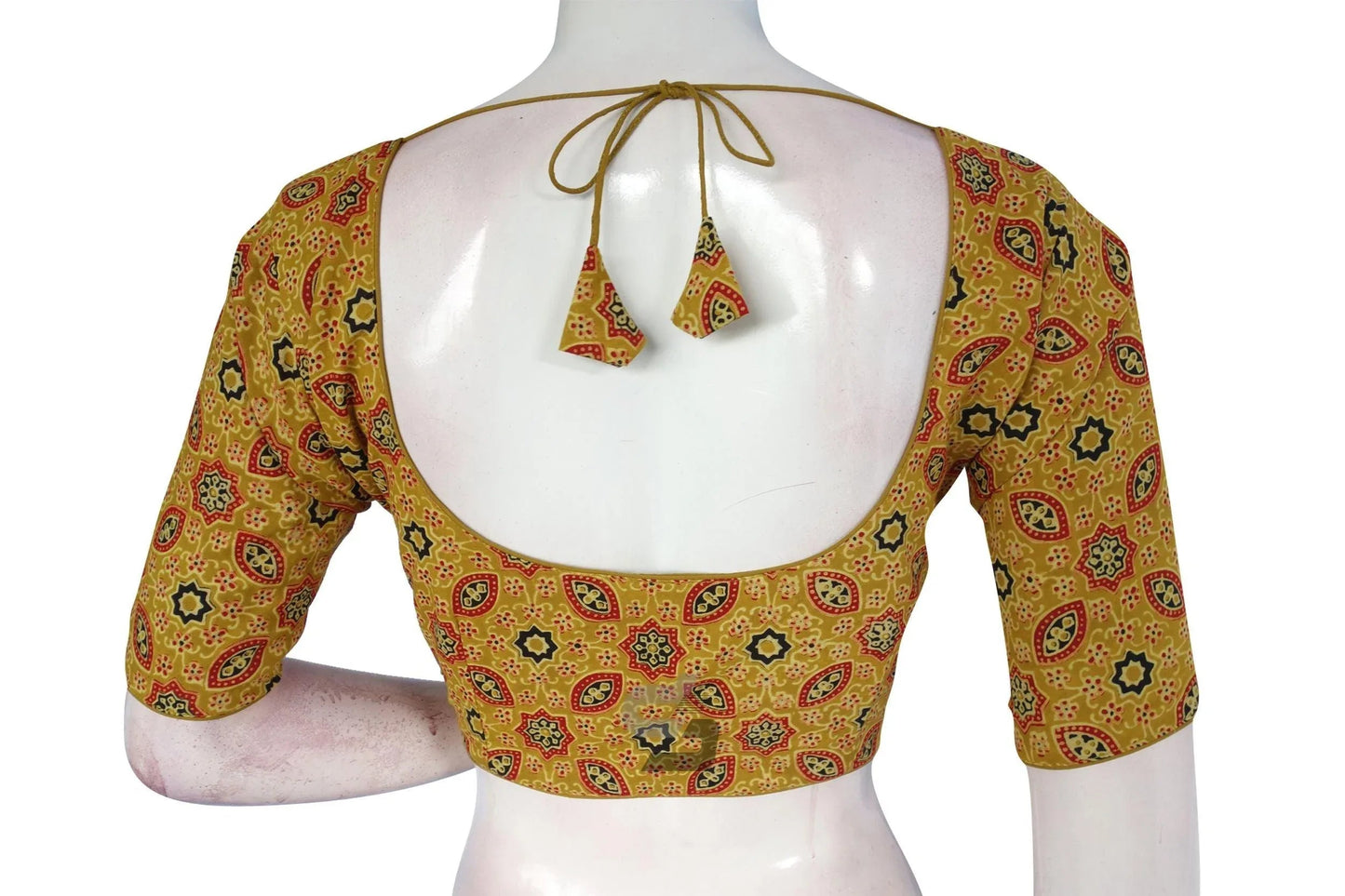 Comfortable Summer Style Mustard color Ajrakh Cotton Readymade Saree Blouse - D3blouses